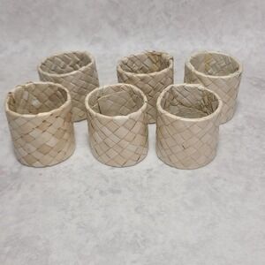 Napkin Rings Woven Straw Ratan Holders Set of 6 Beige